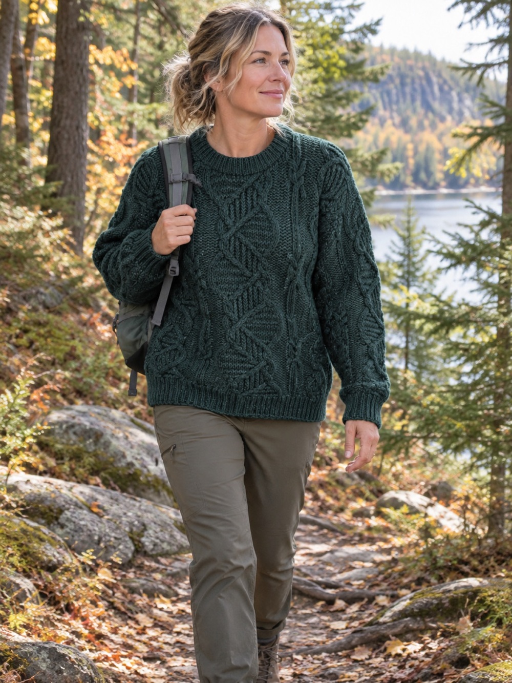 Vintage Hunter Green Hand Knit Beaver Canoe Sweater Cottagecore